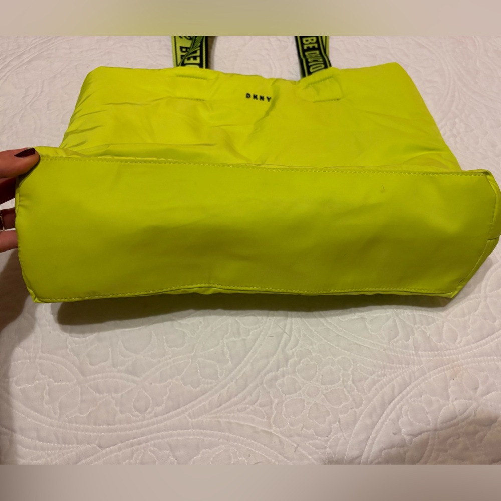 DKNY Be Delicious Neon Lime Green Nylon Shopper Tote Bag - Picture 3 of 4